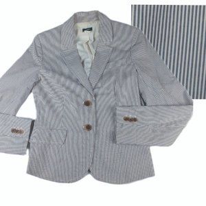 J Crew Womens Pin Striped Blue White Nautical Preppy Blazer Structured sz 0